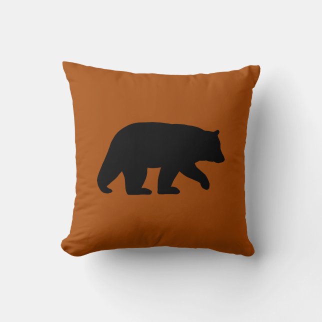 Coussin La silhouette de l'ours noir Brûlé Orange Wild Cou (Recto)