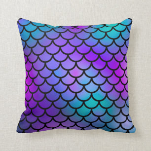 Coussin La sirène bleue rose pourpre turquoise mesure des