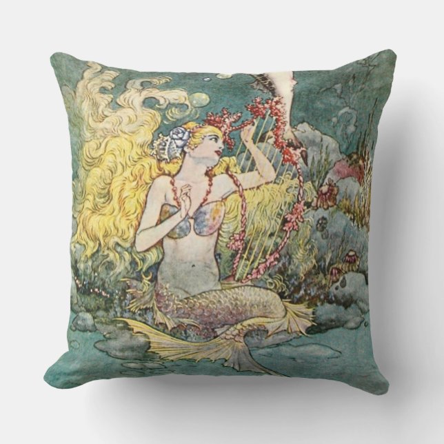 Coussin « La Sirène et la Harpe » par Charles Folkard (Recto)