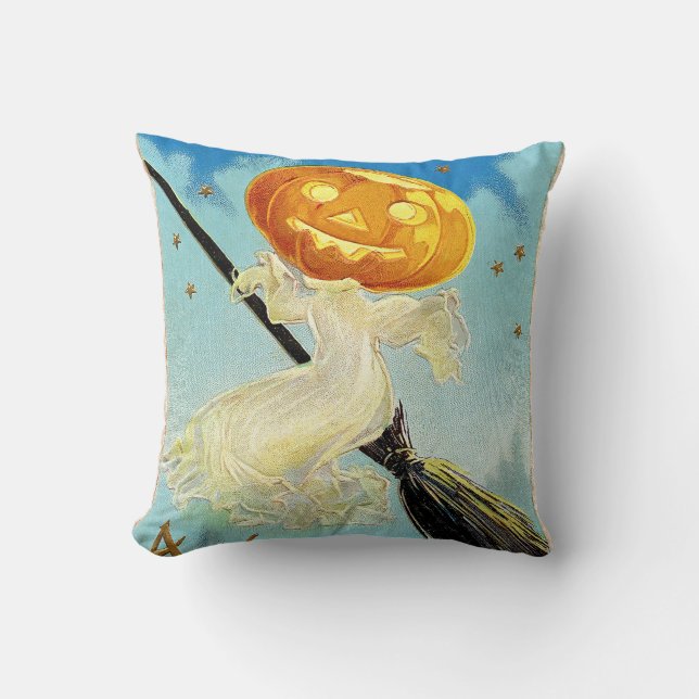 Coussin La sorcière Citrouille d'Halloween en perte de vit (Recto)