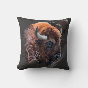 Coussin La tête d'un bison européen