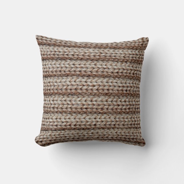 Coussin la texture du tissu uni tricoté, brun (Recto)