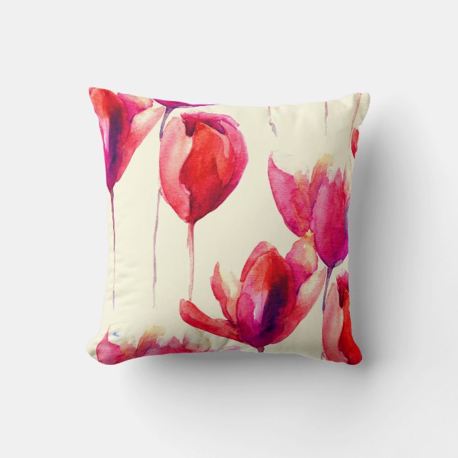 Coussin La tulipe rouge fleurit l'aquarelle (Recto)