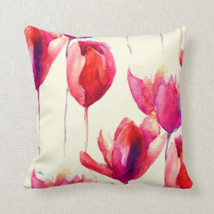 Coussin La tulipe rouge fleurit l'aquarelle