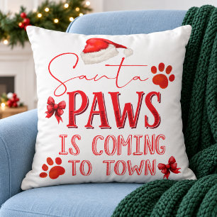 Coussin La typographie de Noël Santa Paws arrive en ville