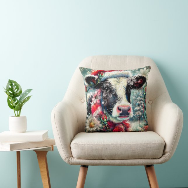 Coussin La vache rêve de temps plus chauds Turquoise Rouge (Chaise)
