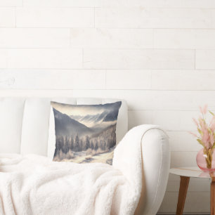 Coussin La vallée de la montagne d'hiver