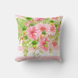 Coussin La verdure rose de pivoines d'aquarelle dentellent