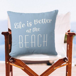 Coussin La vie à la plage est meilleure Bleu ciel marin cô