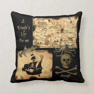 Coussin La vie d'un pirate pour moi carte des Caraïbes de