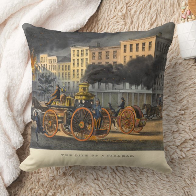 Coussin La vie d'un pompier Vintage 1860s Lithograph (Couverture)