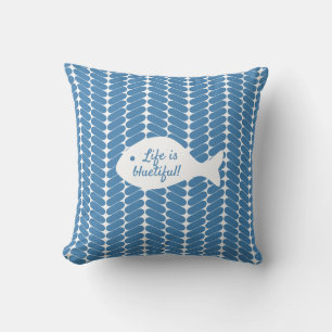 Coussin la vie est bleu poisson acier bleu motif