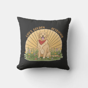 Coussin La vie est dorée avec un retriever mignon - Design