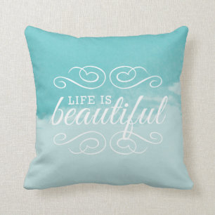 Coussin La vie est magnifique Sky Turquoise Blue Watercolo