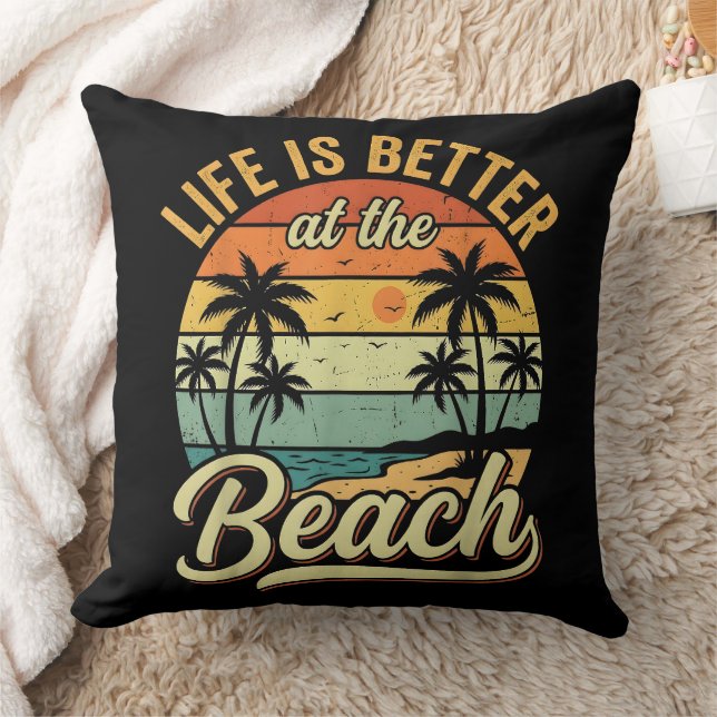 Coussin La vie est meilleure à la plage vacances d'été rét (Couverture)