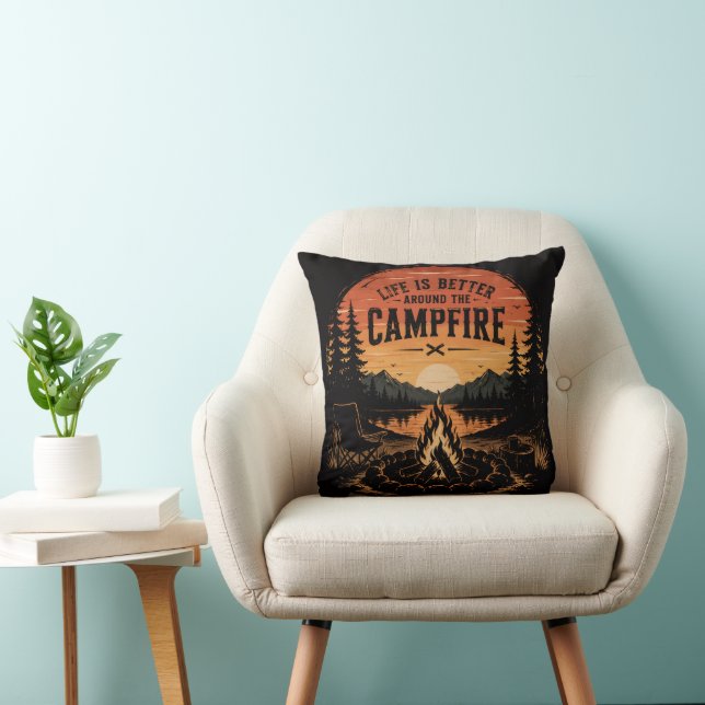 Coussin La vie est meilleure autour du feu de camp (Chaise)