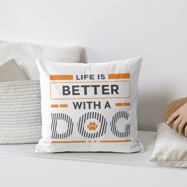 Coussin La vie est meilleure avec un chien moderne orange  (Créateur téléchargé)