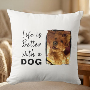 Coussin La vie est meilleure chien 2 nom de photo blanc no