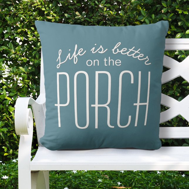 Coussin La vie est meilleure sur la véranda Typographie de (Créateur téléchargé)