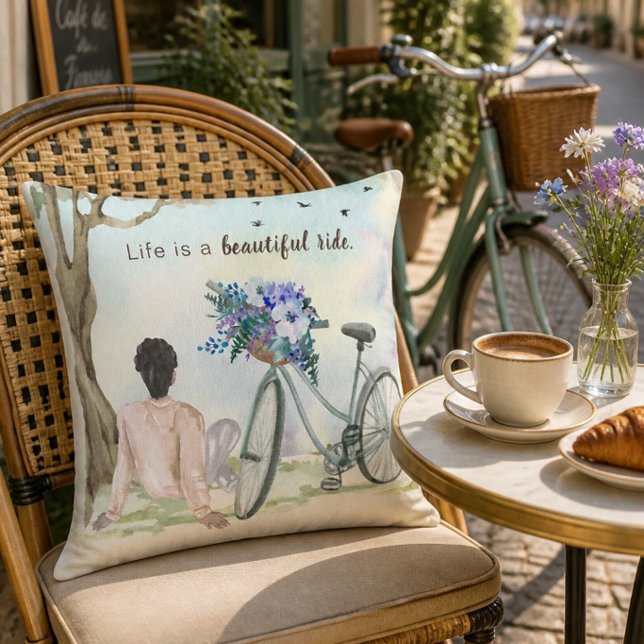 Coussin La vie est un beau voyage à bicyclette  (Créateur téléchargé)
