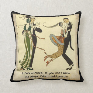 Coussin La vie est une danse : Illustration d'art déco