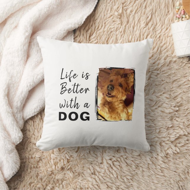 Coussin La vie meilleur chien 2 photo nom blanc noir (Couverture)