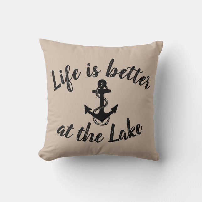Coussin LA VIE nautique EST MEILLEURE AU LAC et à l'ancre (Recto)