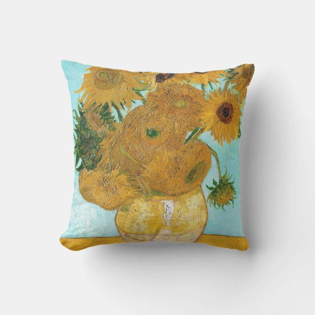 Coussin La vie toujours - vase avec douze tournesols Van (Recto)