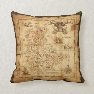 Coussin La vieille carte vintage X de trésor de pirate
