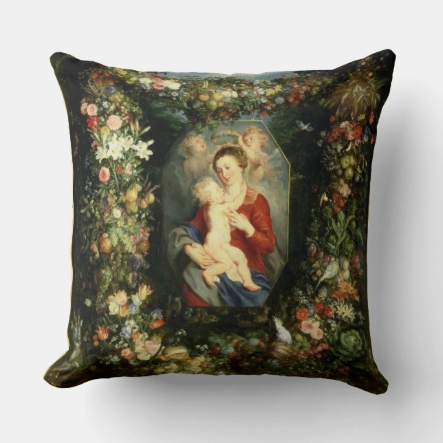 Coussin La Vierge et l'enfant dans une guirlande de fruit (Recto)