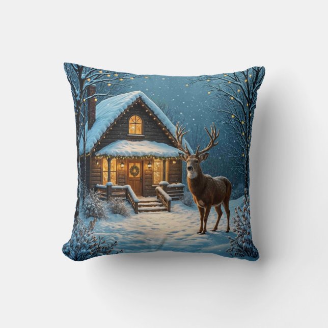 Coussin La visite de Noël enneigée de Big Buck (Recto)