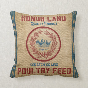 Coussin La volaille vintage de toile de jute alimentent le