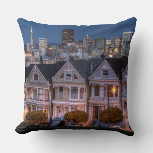 Coussin La vue de nuit des maisons "a peint dames" (Recto)