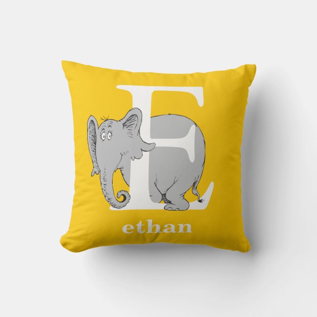 Coussin L'ABC du Dr Seuss : Lettre E - Blanc | Ajoutez vot (Recto)
