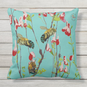 Coussin L'abeille Bleue sur l'Aqua par Chrissy Wild
