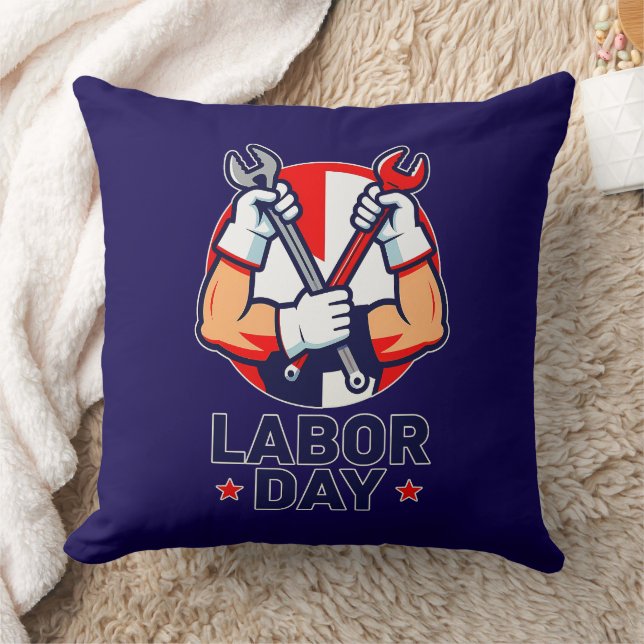 Coussin Labor Day Tools Crossed Worker Design (Couverture)