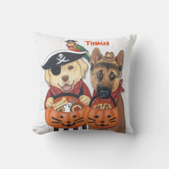 Coussin Laboratoire, berger, et perroquet de Halloween (Recto)