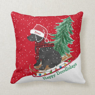Coussin Labradoodé personnalisé Roue à neige de Noël