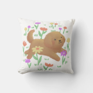 Coussin Labradoodle avec fleurs Illustration