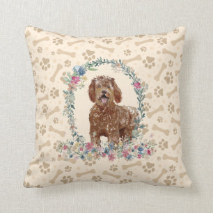 Coussin Labradoodle Chien Empreinte de patte & Floral Cute