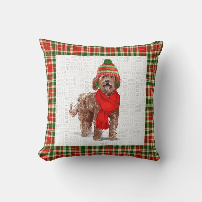 Coussin Labradoodle Chien et Noël Jour de Fêtes (Recto)
