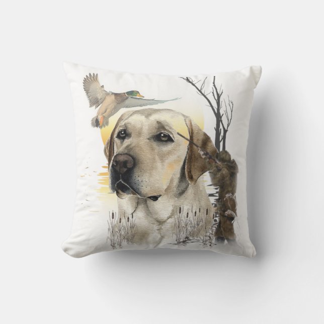 Coussin Labrador, canard de chasse tapisserie tesson d'imp (Recto)