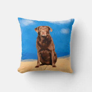 Coussin Labrador Chien assis sur la plage