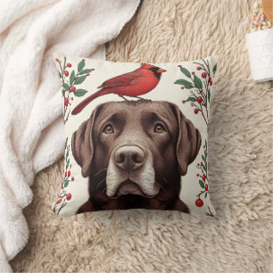 Coussin Labrador et cardinal au chocolat