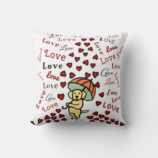 Coussin Labrador et pluie jaunes des coeurs (Recto)