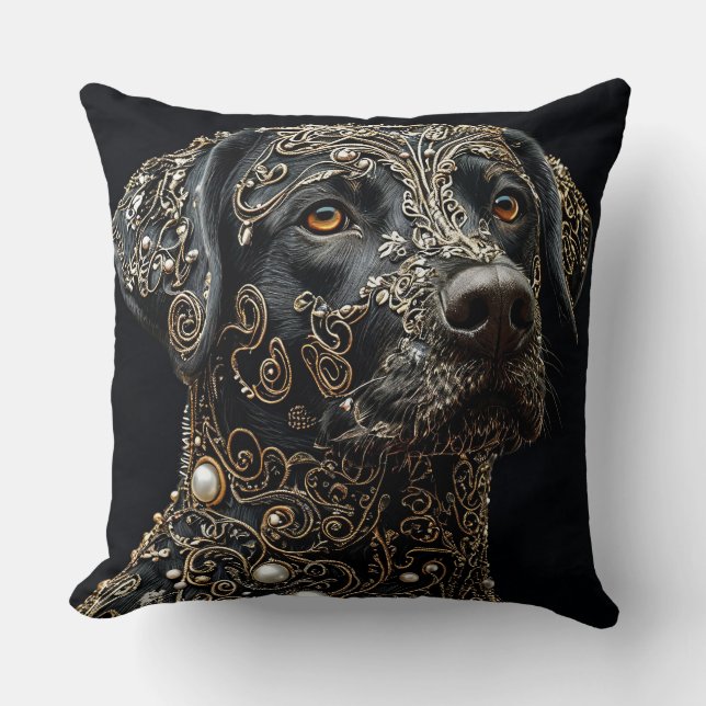 Coussin Labrador noir avec or et perle complexes (Recto)