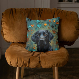Coussin Labrador noir en Feuille