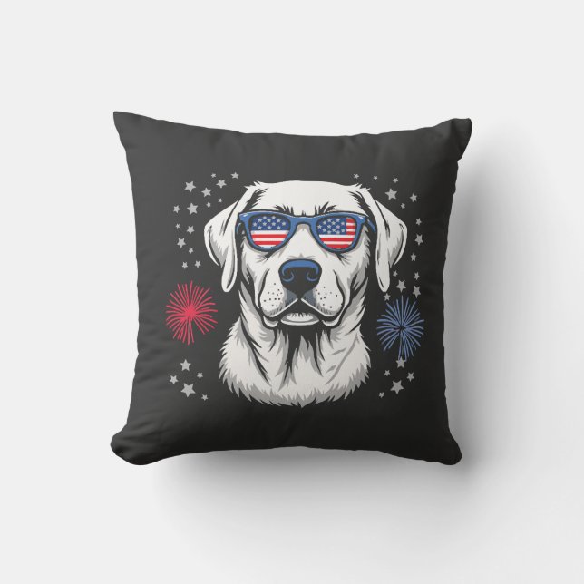 Coussin Labrador patriotique avec lunettes USA (Recto)