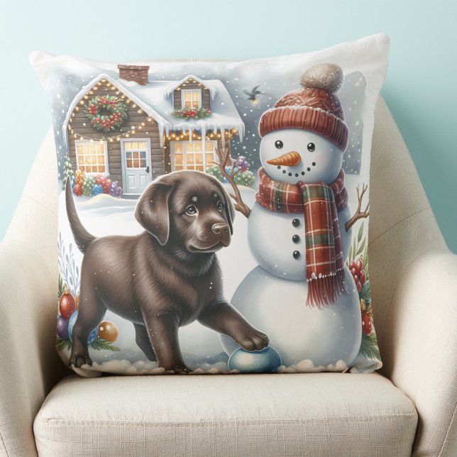Coussin Labrador Retriever Chien Chien Chien Snowman Noël (Créateur téléchargé)