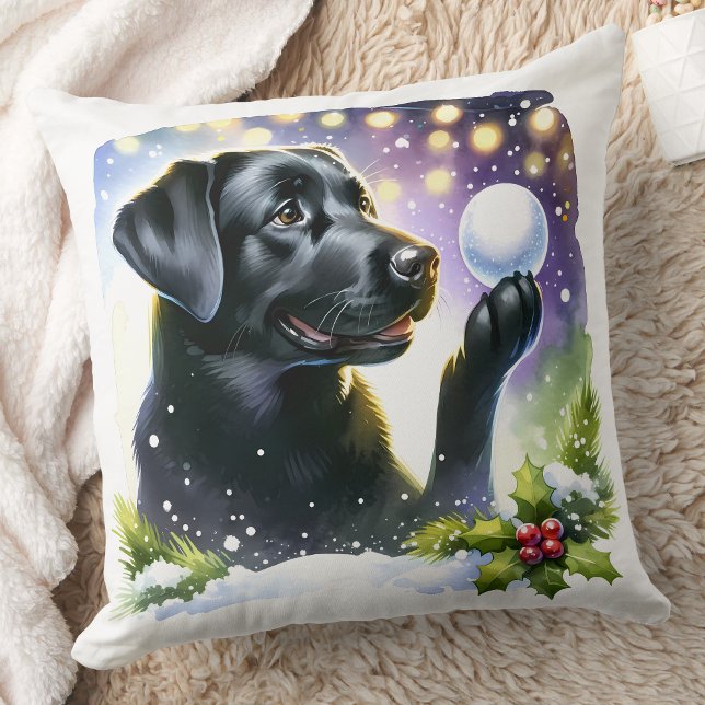 Coussin Labrador Retriever Chien hiver Neige Noël (Créateur téléchargé)